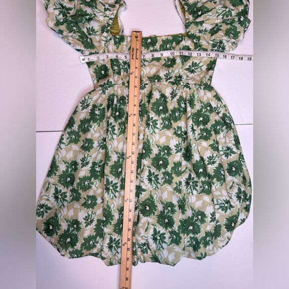 PrettyLittleThing Petite Green Yellow White Floral Puff Mini Dress. Size 0 - Picture 13 of 17